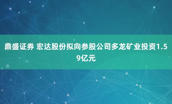 鼎盛证券 宏达股份拟向参股公司多龙矿业投资1.59亿元